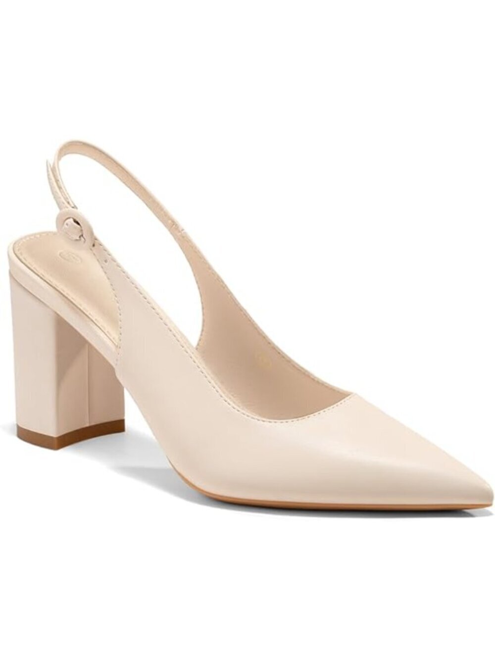 Women's Nude Slingback Chunky Heel Slip On Pointed Toe Block Dress Shoes